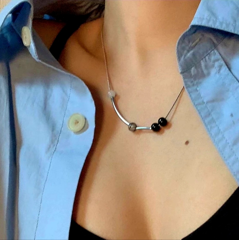 🆕️ 3 Pack Elegant Black and Silver Necklace
